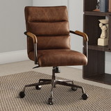 Benzara BM163560 Metal & Top Grain Leather Executive Office Chair, Retro Brown
