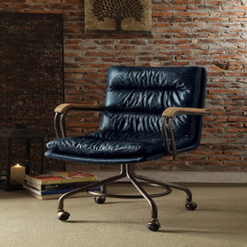 Benzara BM163562 Metal & Leather Executive Office Chair, Vintage Blue