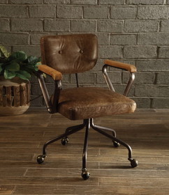 Benzara BM163666 Leatherette Button Tufted Office Chair with 5 Star Caster Base, Brown