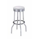 Benzara BM163822 Metal Retro Ribbed Bar stool, Silver, Set of 2
