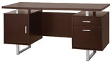 Benzara BM163908 Double Pedestal Office Desk With Metal Sled Legs, Brown