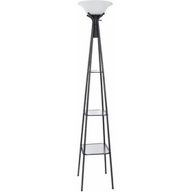 Benzara BM163928 Torchiere Floor Lamp With Clear Glass Shelving, Black And White