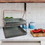 Benzara BM164574 Galvanized Metal 2 Tiered Rectangular Serving Tray, Gray