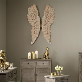 Benzara BM165620 Angel Wings Statue Wall Art, Set of 2, Brown
