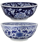 Benzara BM165651 Set Of 2 Ceramic Bowls, Blue And White,