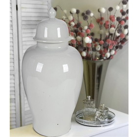 Benzara BM165658 Ceramic Ginger Jar With Lid, Off White