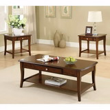 Benzara BM166163 3 piece pack of 1 Coffee Table and 2 End tables With Drawer, Brown,