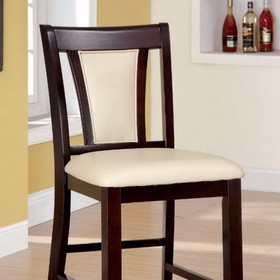 Benzara BM166218 Wooden Counter Height Chair With Padded Seat and Back, Pack of 2, Brown & Ivory