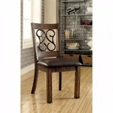 Benzara BM166220 Wooden Armless Side Chair With Leather Seat, Rustic Walnut Brown, Pack of 2