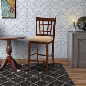 Benzara BM166589 Wooden Counter Height Chair, Dark Brown & Cream, Set of 2
