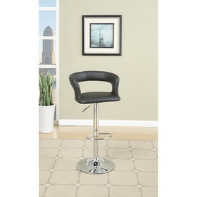 Benzara BM166615 Metal Base Bar Stool With Faux Leather Seat And Gas Lift Black & Silver Set of 2