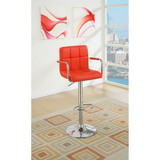 Benzara BM166618 Chair Style Barstool With Faux Leather Seat And Gas Lift Red And Silver Set of 2