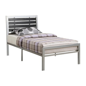 Benzara BM168476 Wooden Full Bed With Black Wood Panel Headboard, Silver