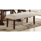 Benzara BM171246 Rubber Wood Bench With Nail trim head design Brown and Cream