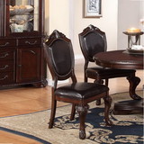 Benzara BM171518 Rubber Wood Dining Chair With Faux Leather Upholstery, Set Of 2, Brown
