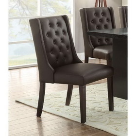 Benzara BM171525 Button Tufted Royal Dining Chair, Set Of 2, Dark Brown