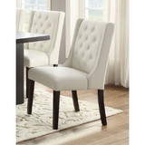 Benzara BM171526 Upholstered Button Tufted Leatherette Dining Chair, Set Of 2, White