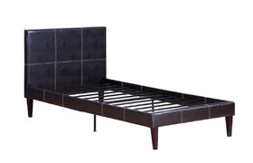 Benzara BM171664 Twin Bed, Faux Leather With 12 Slats , Espresso, Brown
