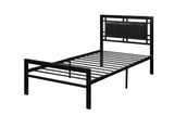 Benzara BM171742 Metal Frame Full Bed With Leather Upholstered Headboard, Black
