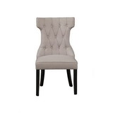 Benzara BM171969 Upholstered Button Tufted Side Chairs With Wooden Base Set Of 2, Gray