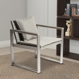Benzara BM172109 Exquisitly Aluminum Upholstered Cushioned Chair with Rattan, Gray/Taupe