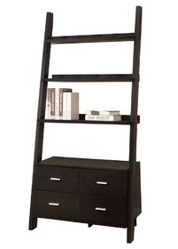 Benzara BM172220 Ladder Bookcase With 4 Storage Drawers And Open Shelves, Cappuccino