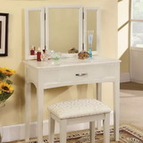Benzara BM172790 Pearl White Transitional Vanity Table With A Stool, White Finish