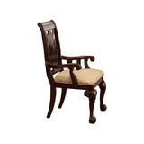 Benzara BM174343 Traditional Style Wooden-Fabric Dinning Arm Chair With Carved Details, Brown & Cream, Set of 2