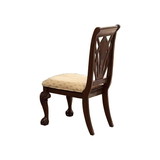 Benzara BM174344 Traditional Style Wooden-Fabric Side Chair With Floral Motifs, Brown, Cream, Set of 2