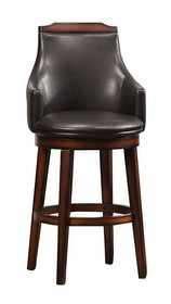 Benzara BM176301 Wood & Leather Bar Height Chair With Swivel Mechanism, Oak Brown & Black, Set Of 2