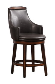 Benzara BM176340 Wood & Leather Counter Height Chair With Swivel Mechanism, Brown & Black, Set Of 2