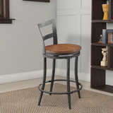 Benzara BM176406 Wooden & Metal Counter Height Swivel Chair, Gray & Brown, Set Of 2