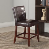 Benzara BM177544 Leather Upholstered Wooden Counter Height Chair, Brown, Set Of 2