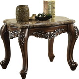 Benzara BM177648 Wooden End Table with Marble Top in Antique Oak Brown