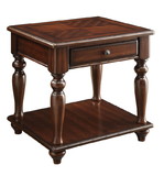 Benzara BM177663 Wooden End Table with 1 Drawer and 1 Bottom Shelf, Walnut Brown