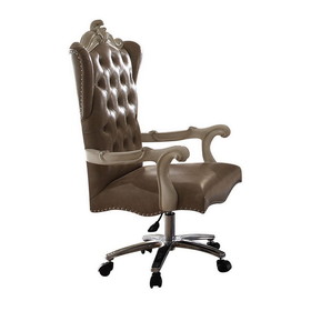 Benzara BM177724 Leather Upholstered Executive Chair With Lift in Brown and Bone White Finish