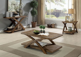 Benzara BM177900 Transitional Style Wooden 3 Piece Table Set With X Shaped Table Base, Light Oak