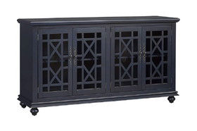 Benzara BM178118 Wooden TV Stand With Trellis Detailed Doors, Blue
