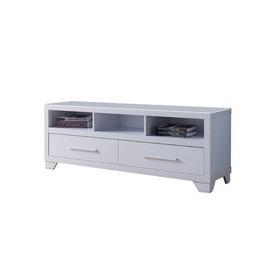 Benzara BM179673 Wooden TV Stand With 2 Drawers & 3 Open Shelves, White