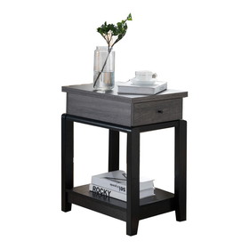 Benzara BM179729 Wooden Chairside Table With Bottom Shelf, Distressed Gray And Black