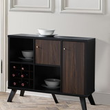 Benzara BM179738 Spacious Wooden Buffet With Angled Legs, Black And Dark Walnut Brown