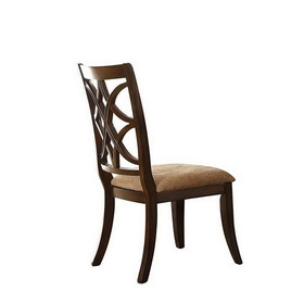 Benzara BM179937 Solid Wooden Side Chair With Beige Fabric Seat, Cherry Brown & Beige (Set Of 2)