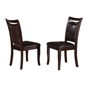 Benzara BM179939 Leatherette Upholstered Wooden Side Chair, Dark Brown (Set of 2)