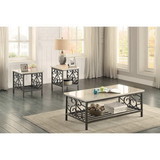 Benzara BM180008 3 Piece Faux Marble Top Table Set With Decorative Metal Frame, Cream & Gray