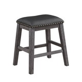 Benzara BM180295 Wood & Leather CoUnter Height Stool with Nail head Trim, Set of 2, Black & Gray