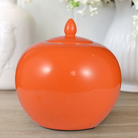 Benzara BM180941 Round Ceramic Lidded Bellied Jar, Orange