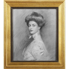 Benzara BM180962 17 x 15 Natural Wooden Framed Portrait Of Charlotte Wall Art, Multicolor
