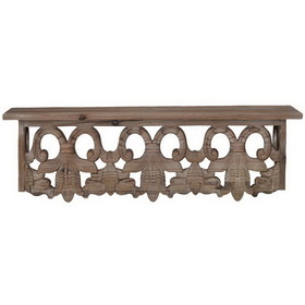 Benzara BM180977 Finely Carved Wooden Wall Shelf, Small, Brown