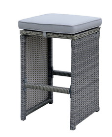 Benzara BM181095 6 Piece Patio Bar Stool In Aluminum Wicker Frame And Padded Fabric Seat, Gray