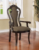 Benzara BM181300 Fabric Upholstered Wooden Arm Chair, Walnut Brown, Set Of 2